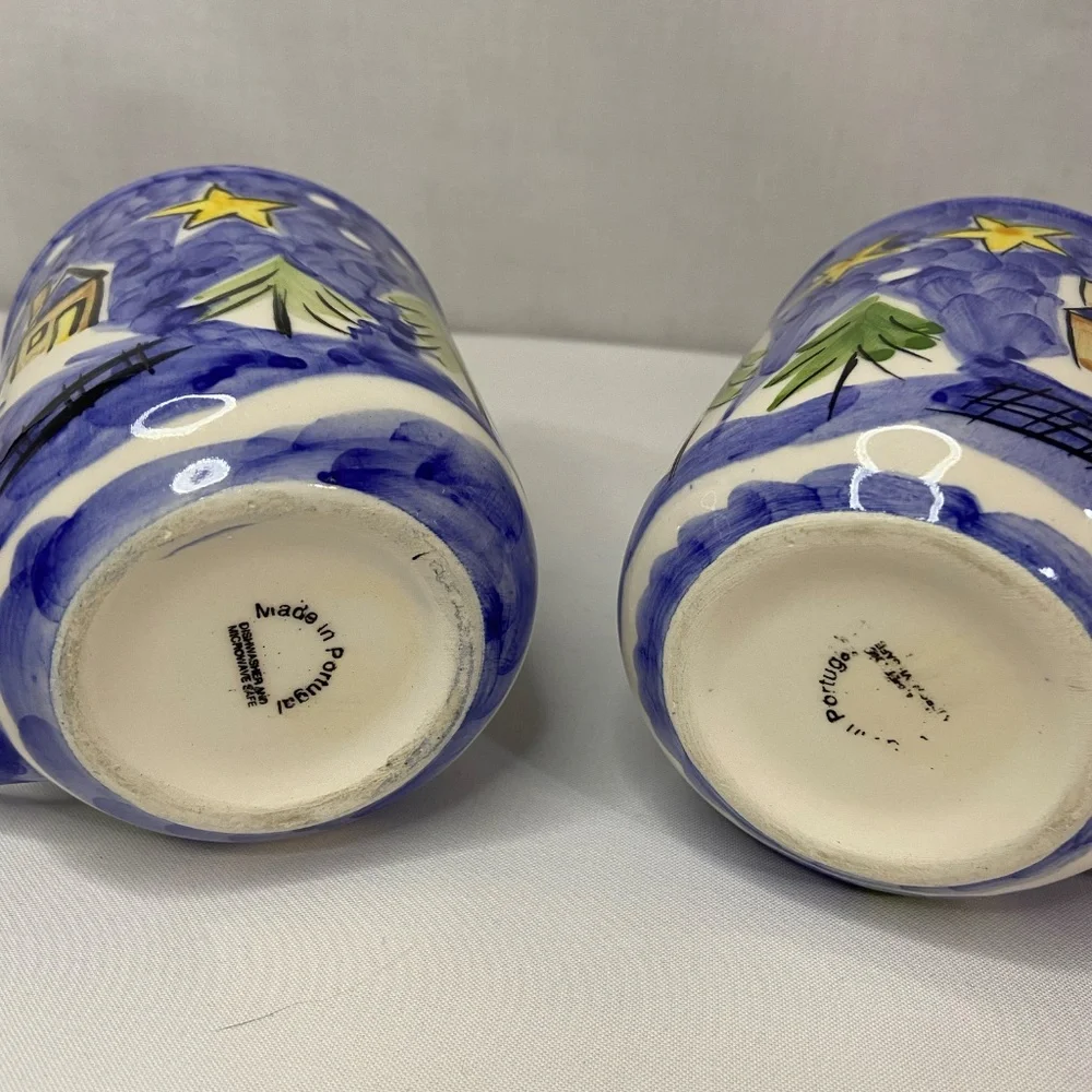 Portugal Folk Art Ceramic Mugs Coffee Tea Winter Christmas Glossy Painted